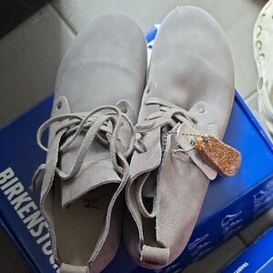 Birkenstock Light Gray Suede Lace-Up Shoes Dundee Plus 42 Grey Gray NIB New
